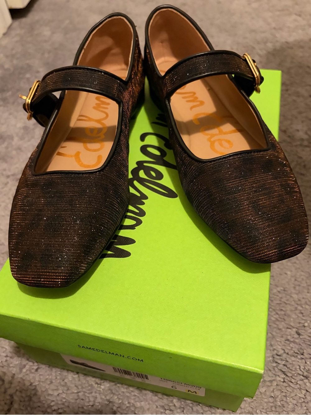 Sam Edelman Brown Shimmery Mary Jane Flats with Gold Buckle - Picture 2 of 6